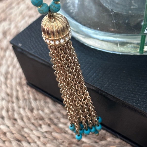 Turquoise Necklace with gold tassel pendant - Picture 6 of 8